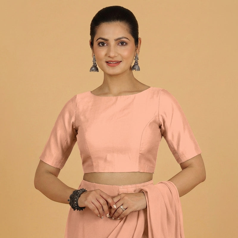 Jigyasa x Tyohaar | Elbow Sleeves Peach Chanderi Saree Blouse-Binks