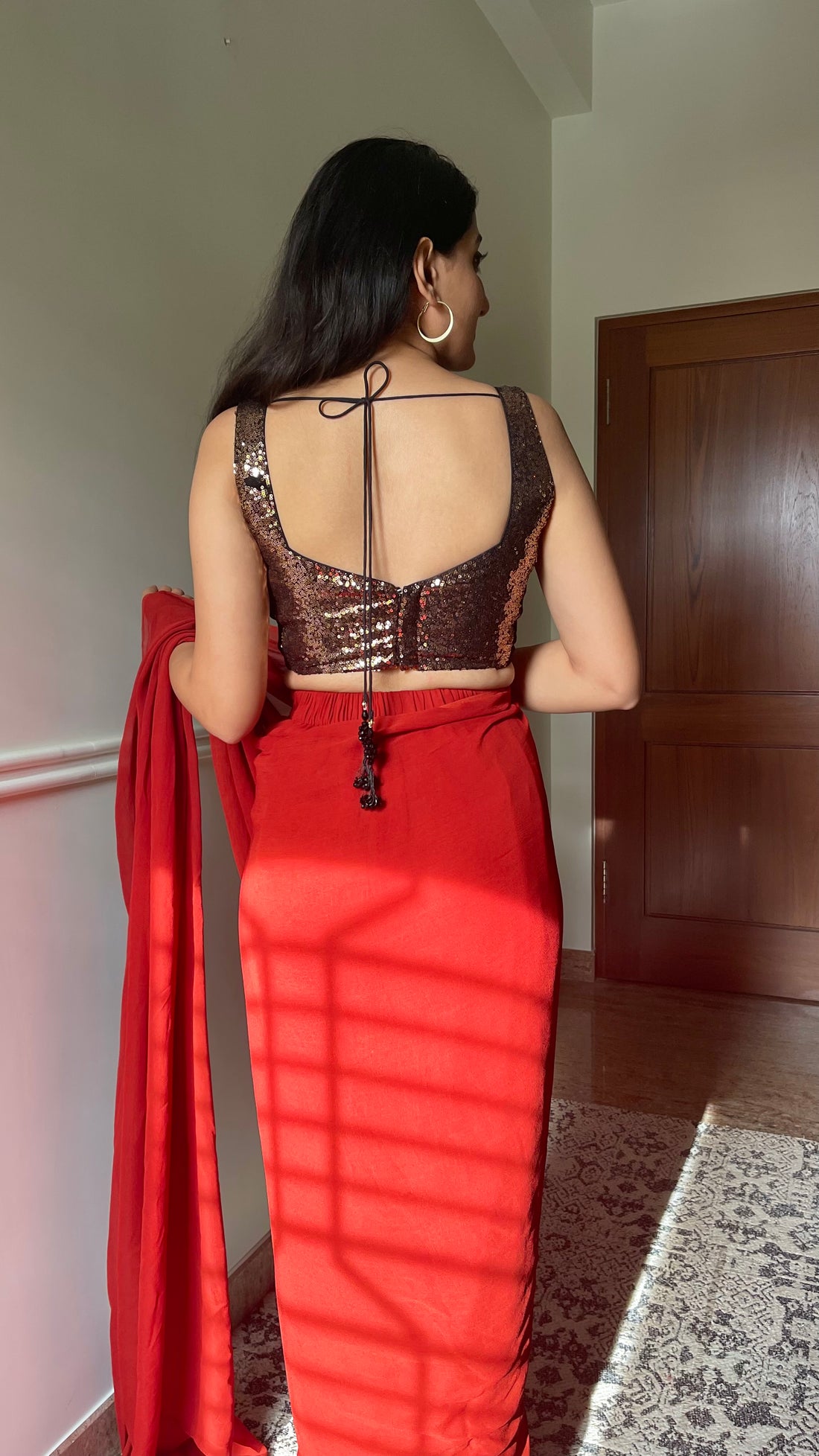 Kanika x Tyohaar Saree Blouse, in Gold Sequin, featuring sleeveless, made for party & festive (view 2).