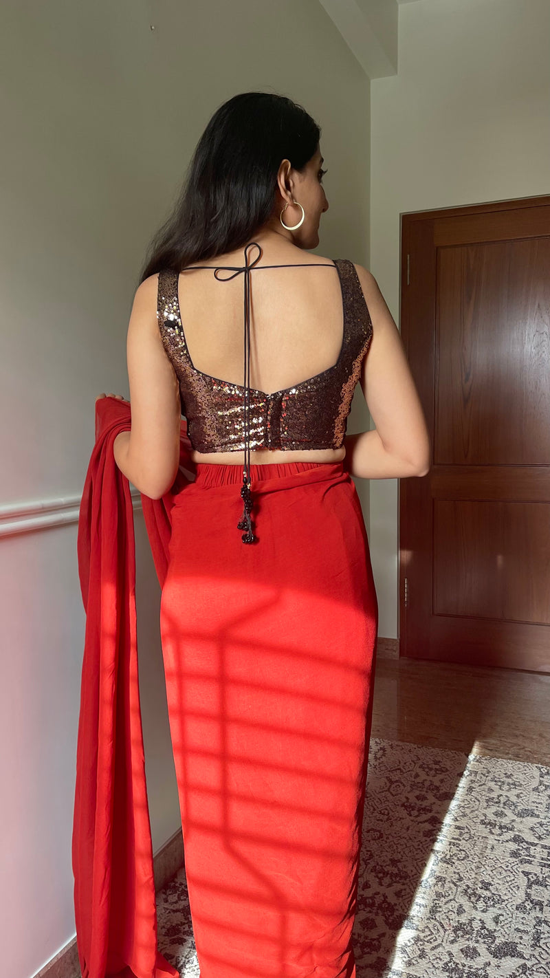 Kanika x Tyohaar | Sleeveless Gold Sequined Saree Blouse with Sweetheart Neck-Binks