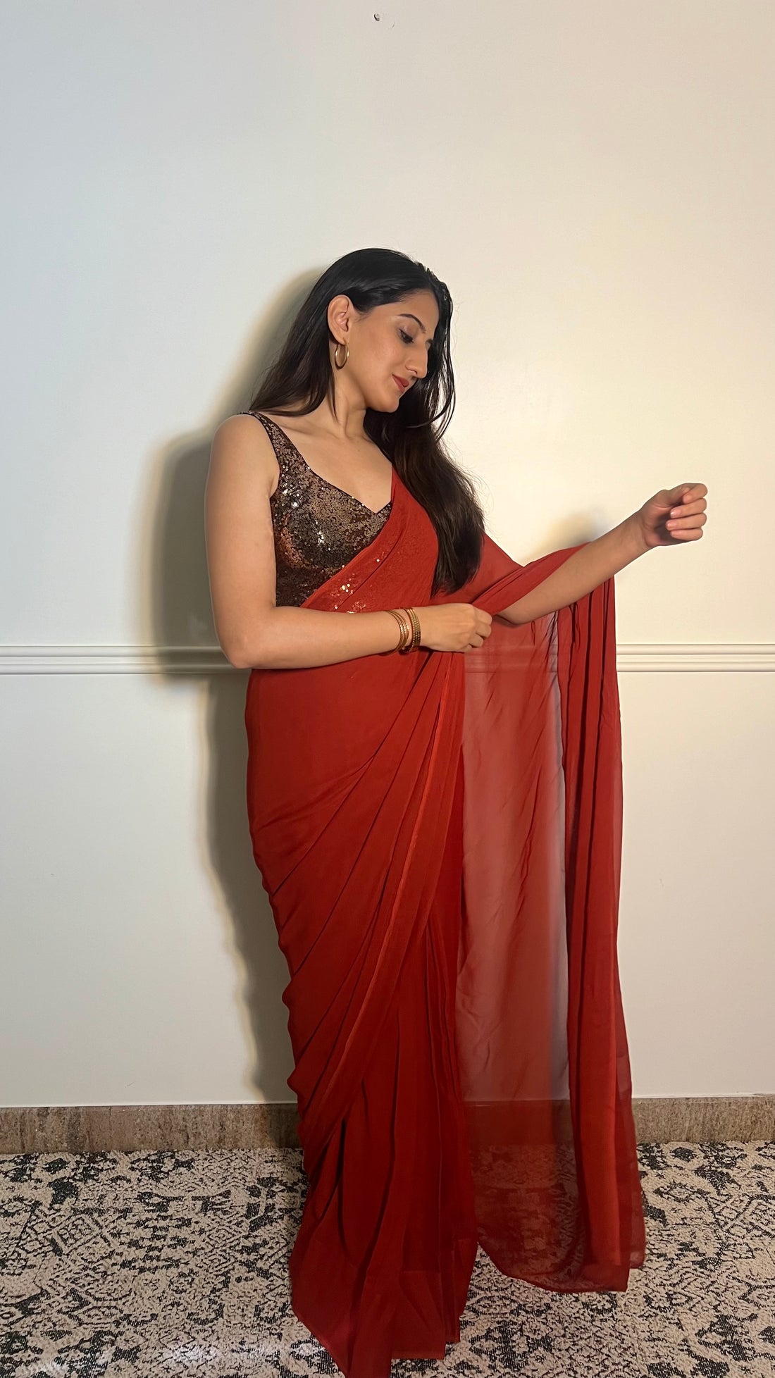 Kanika x Tyohaar Saree Blouse, in Gold Sequin, featuring sleeveless, made for party & festive (view 7).