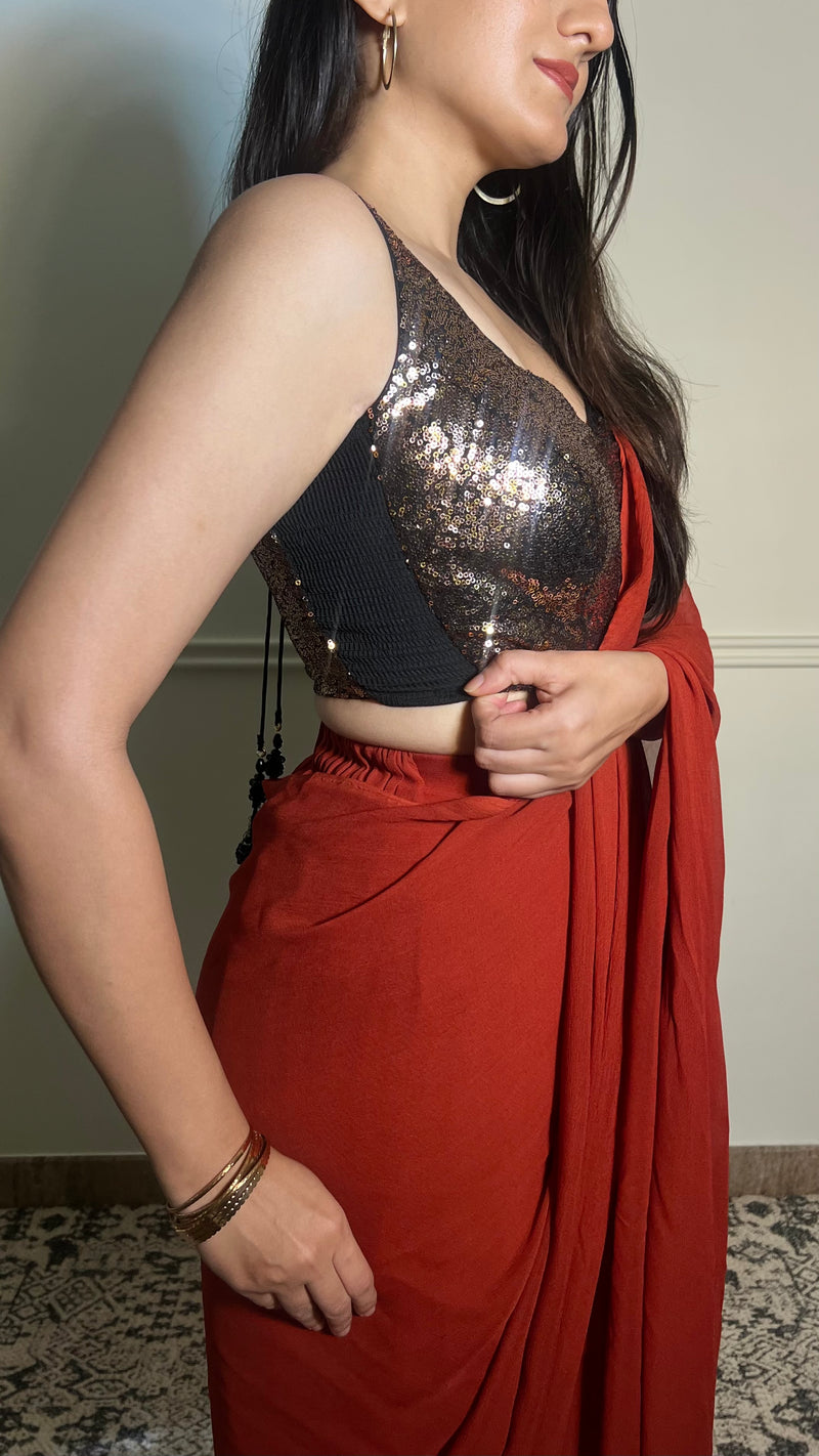 Kanika x Tyohaar | Sleeveless Gold Sequined Saree Blouse with Sweetheart Neck-Binks