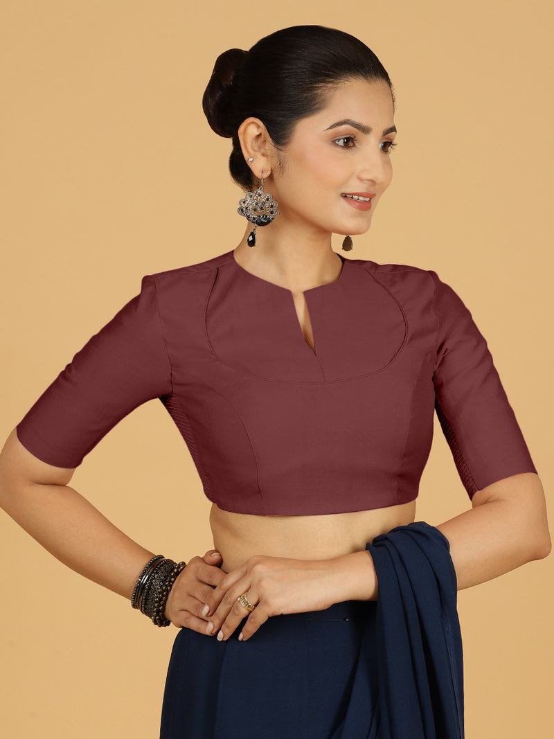 Karishma x Rozaana | Elbow Sleeves Saree Blouse in Deep Maroon-Binks
