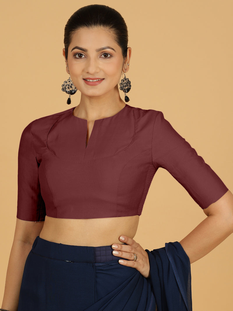 Karishma x Rozaana | Elbow Sleeves Saree Blouse in Deep Maroon-Binks