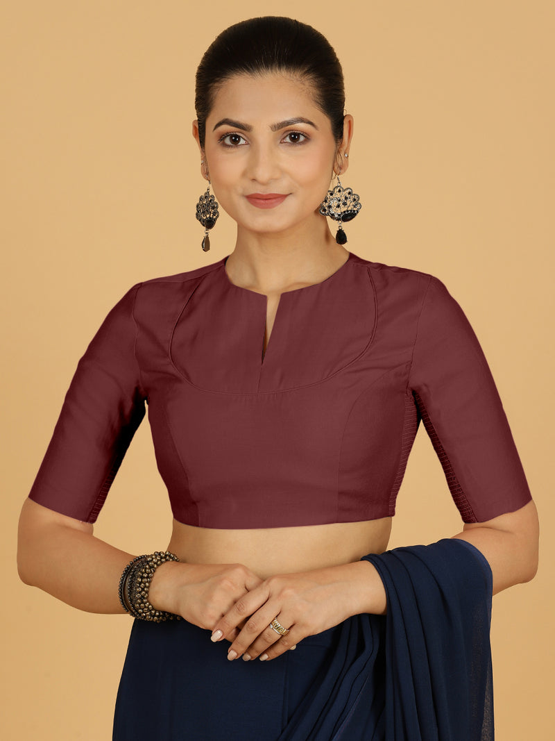 Karishma x Rozaana | Elbow Sleeves Saree Blouse in Deep Maroon-Binks
