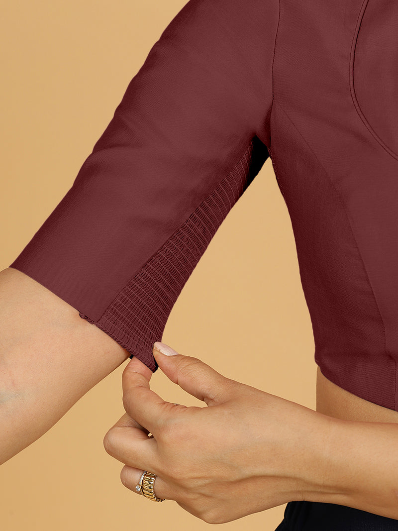 Karishma x Rozaana | Elbow Sleeves Saree Blouse in Deep Maroon-Binks