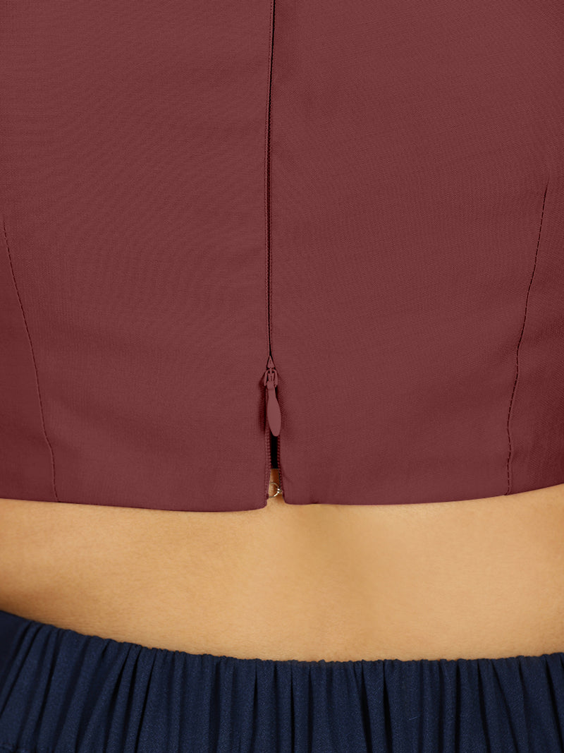 Karishma x Rozaana | Elbow Sleeves Saree Blouse in Deep Maroon-Binks