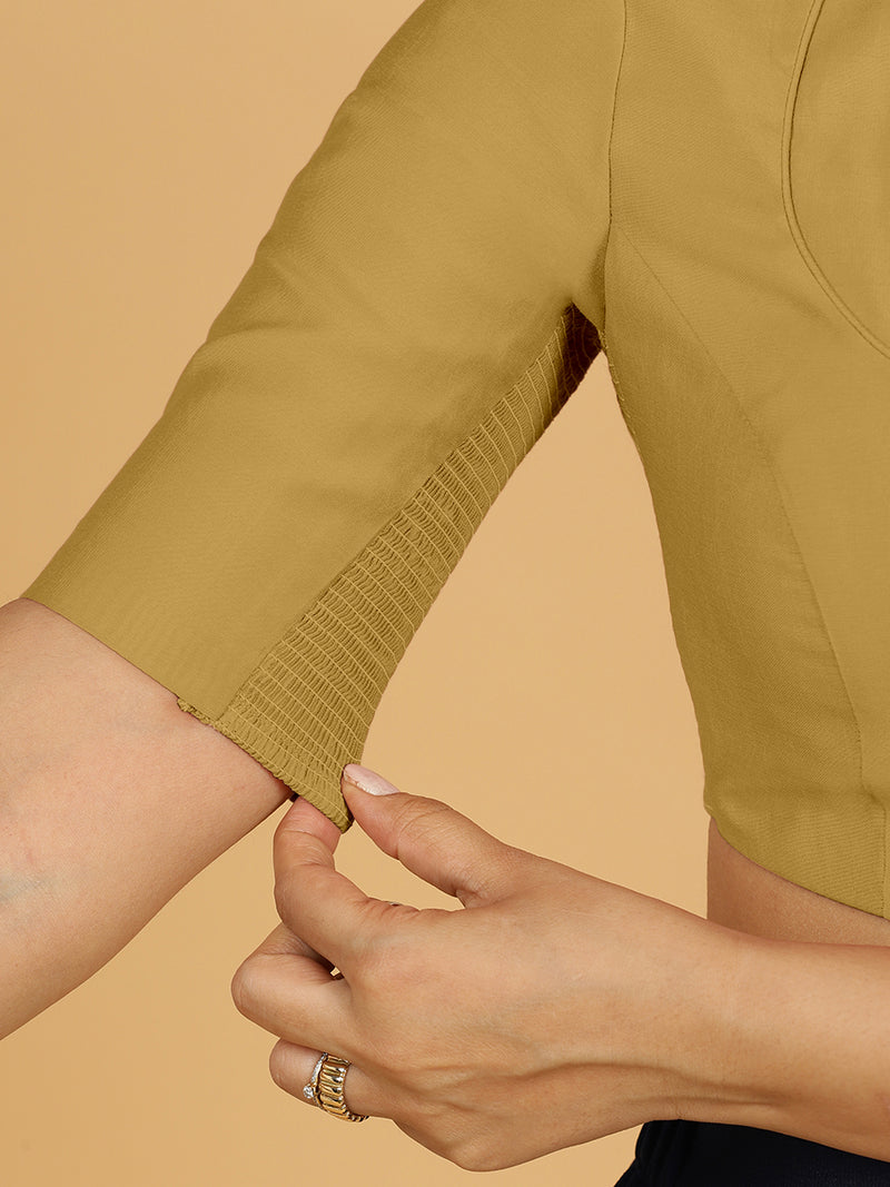 Karishma x Rozaana | Elbow Sleeves Saree Blouse in Dijon Mustard-Binks