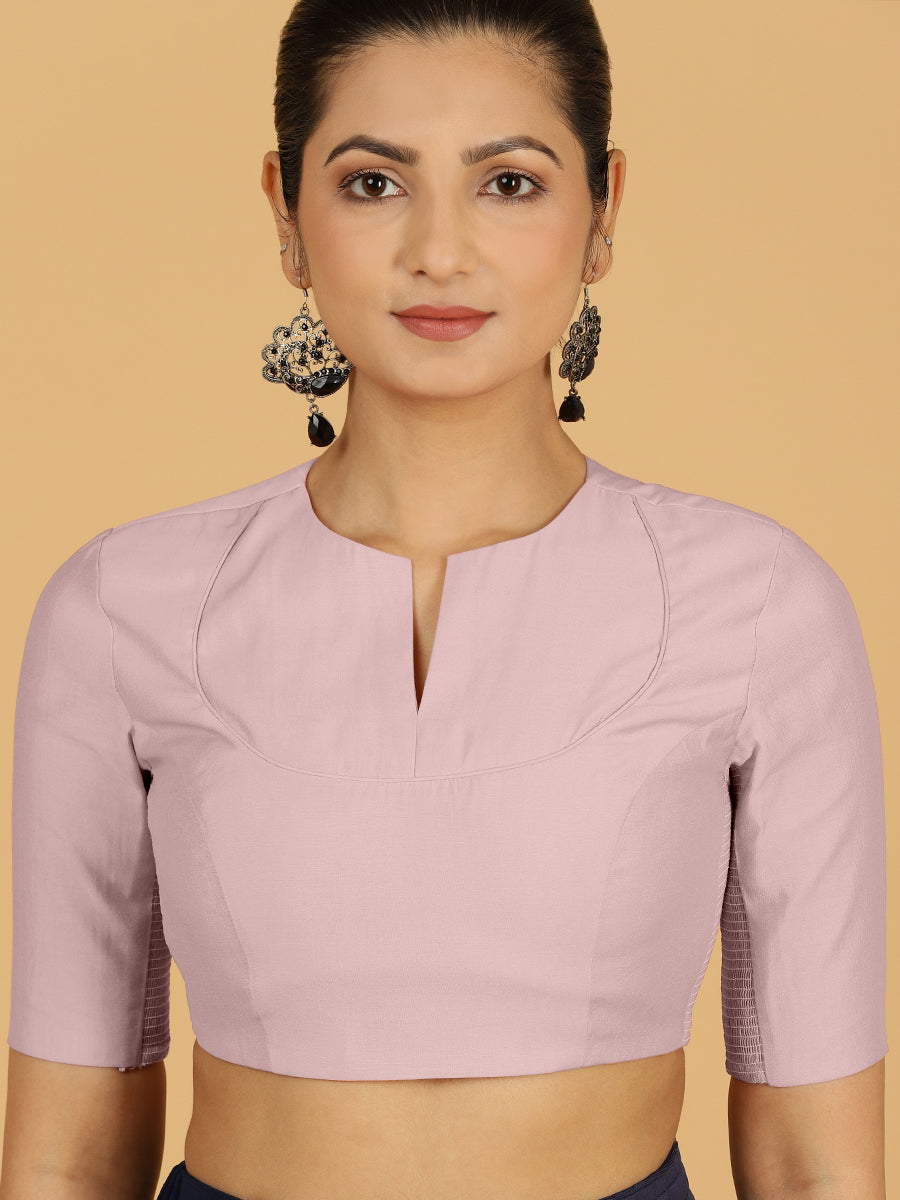 Karishma x Rozaana Saree Blouse, in Pink Viscose, featuring elbow sleeves and jewel neckline, made for daily & work (view 5).
