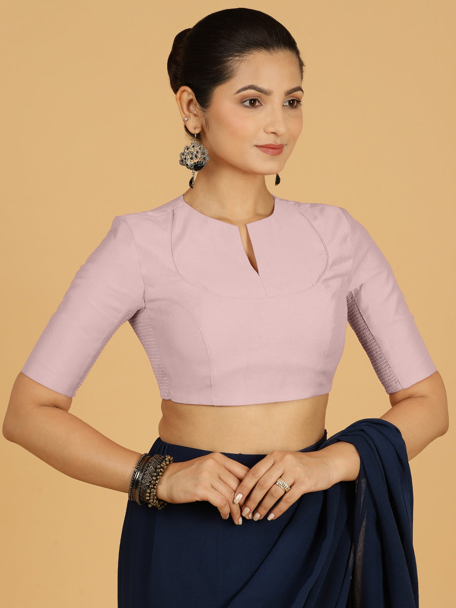 Karishma x Rozaana Saree Blouse, in Pink Viscose, featuring elbow sleeves and jewel neckline, made for daily & work (view 8).