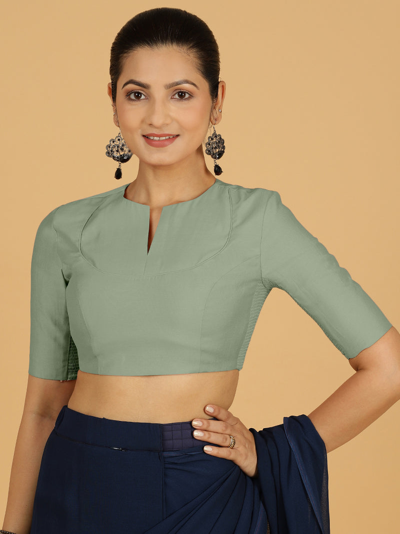 Karishma x Rozaana | Elbow Sleeves Saree Blouse in Mint Green-Binks