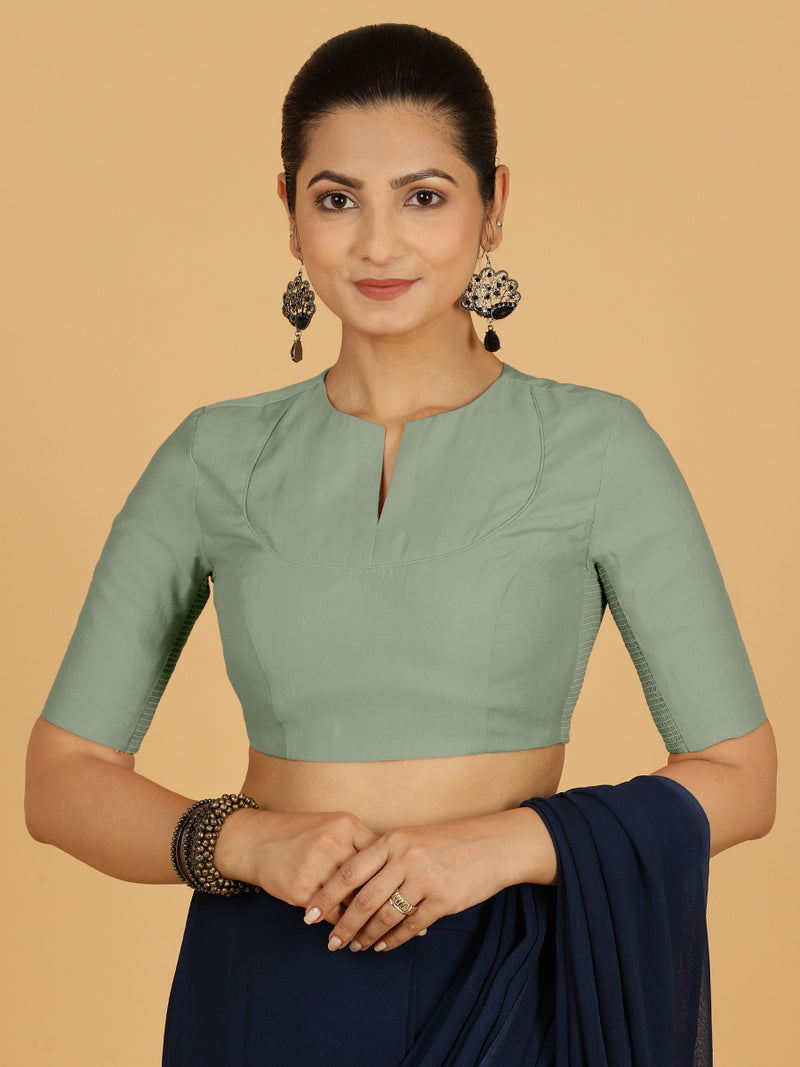 Karishma x Rozaana | Elbow Sleeves Saree Blouse in Mint Green-Binks