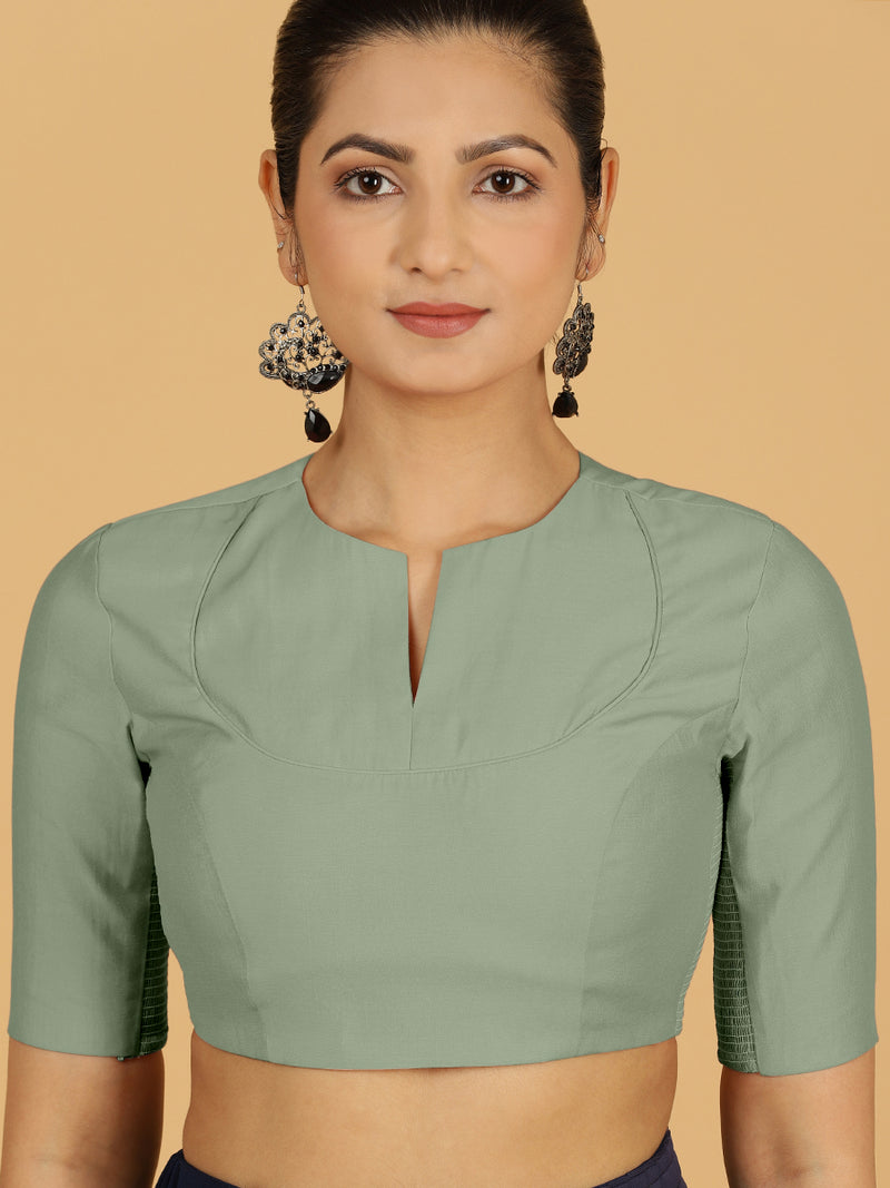 Karishma x Rozaana | Elbow Sleeves Saree Blouse in Mint Green-Binks