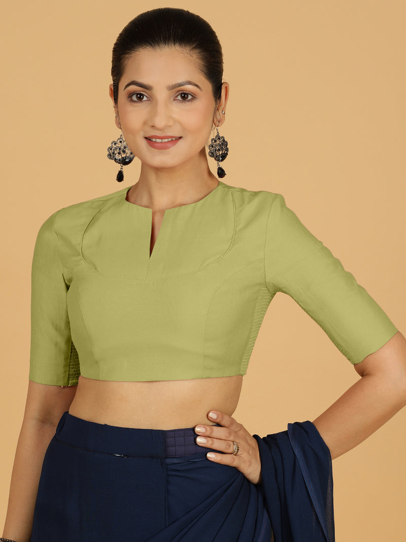 Karishma x Rozaana | Elbow Sleeves Saree Blouse in Pista Green-Binks