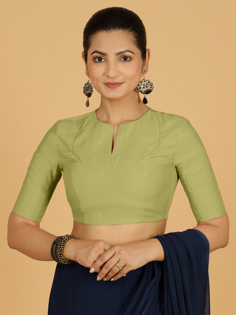 Karishma x Rozaana | Elbow Sleeves Saree Blouse in Pista Green-Binks