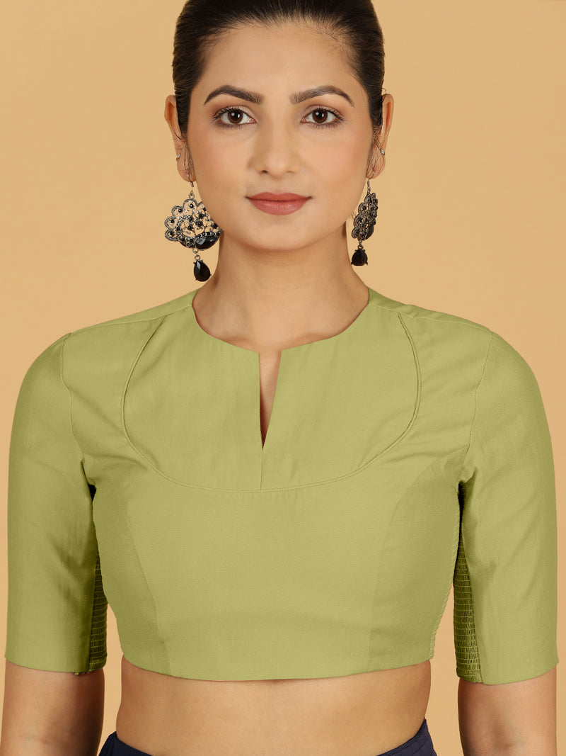 Karishma x Rozaana | Elbow Sleeves Saree Blouse in Pista Green-Binks