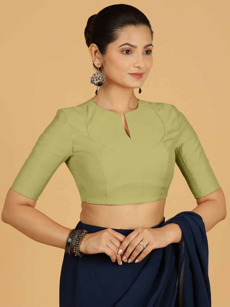 Karishma x Rozaana | Elbow Sleeves Saree Blouse in Pista Green-Binks