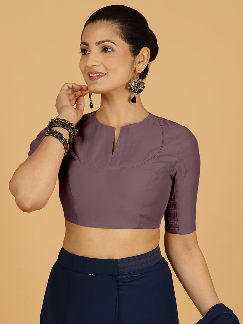 Karishma x Rozaana | Elbow Sleeves Saree Blouse in Purple Mauve-Binks