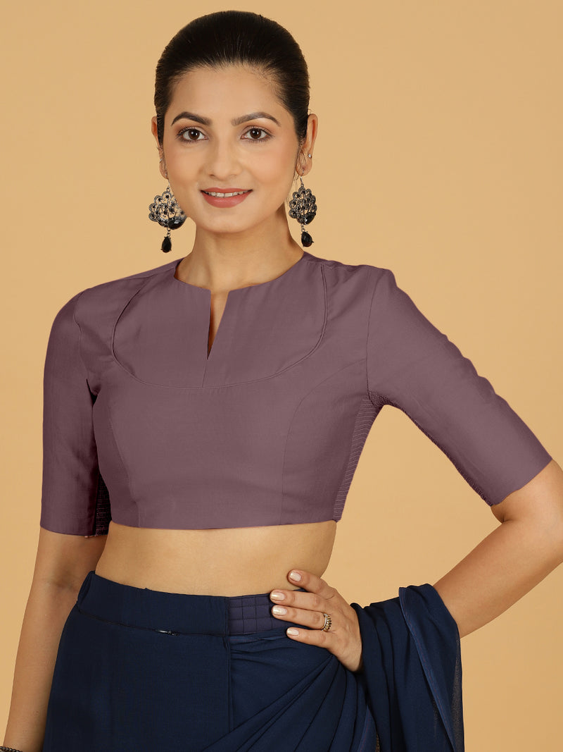 Karishma x Rozaana | Elbow Sleeves Saree Blouse in Purple Mauve-Binks