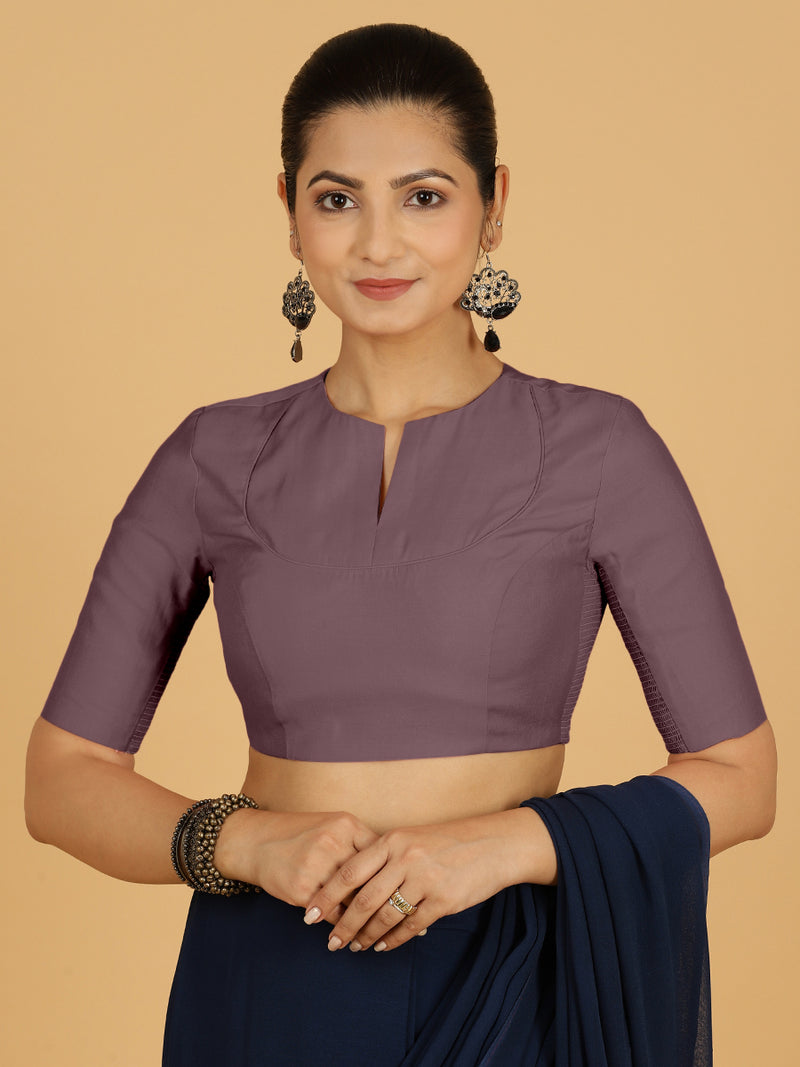 Karishma x Rozaana | Elbow Sleeves Saree Blouse in Purple Mauve-Binks
