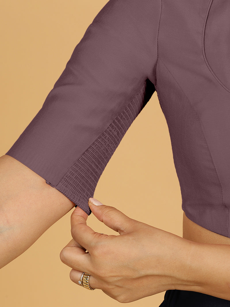 Karishma x Rozaana | Elbow Sleeves Saree Blouse in Purple Mauve-Binks