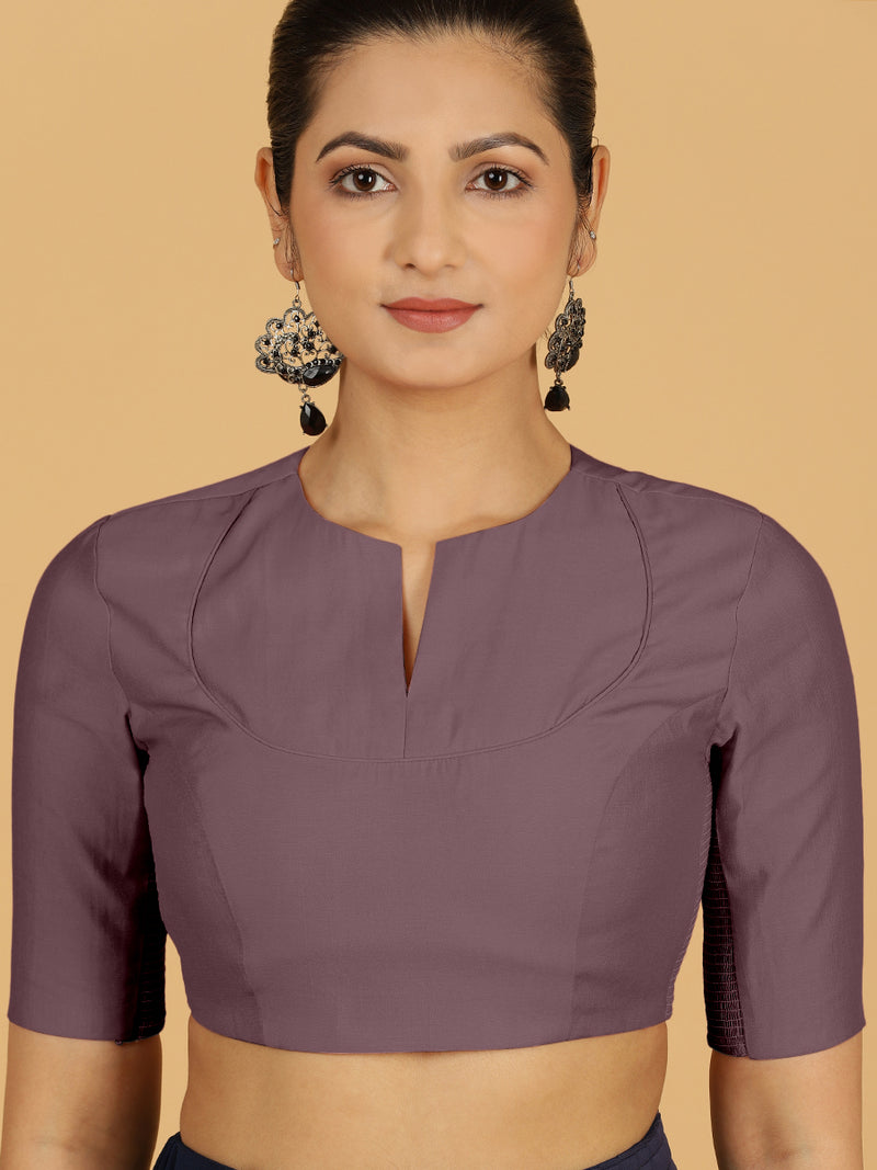 Karishma x Rozaana | Elbow Sleeves Saree Blouse in Purple Mauve-Binks