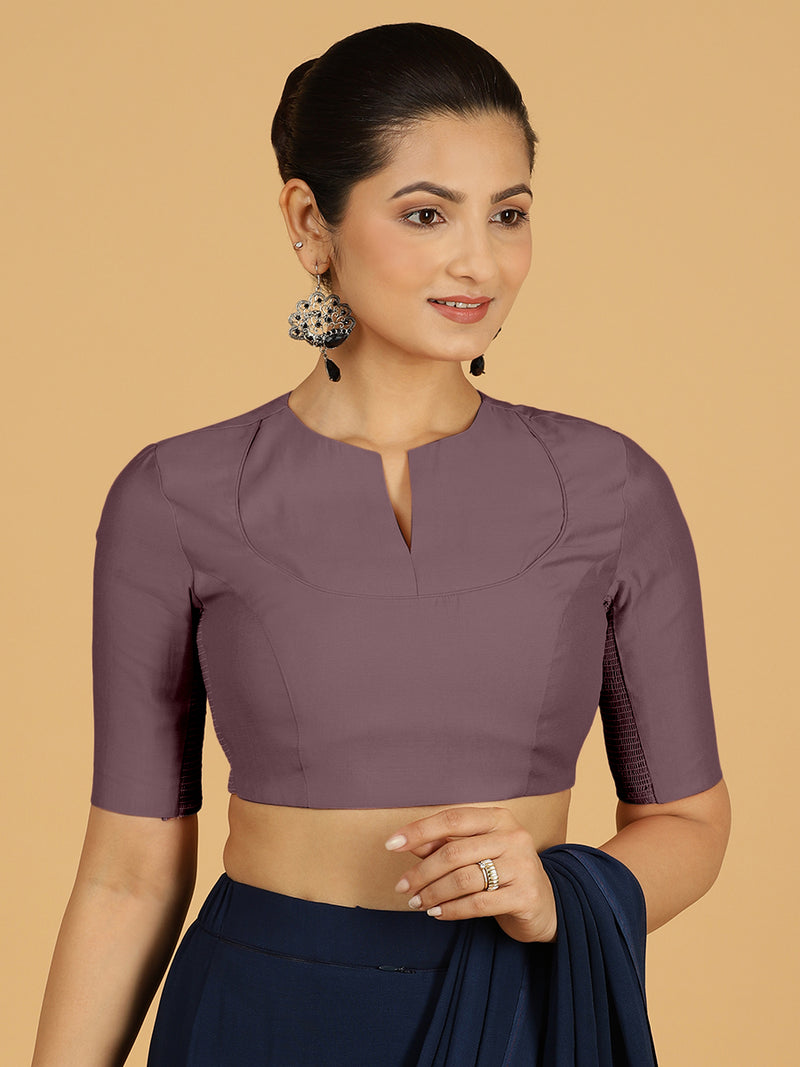 Karishma x Rozaana | Elbow Sleeves Saree Blouse in Purple Mauve-Binks