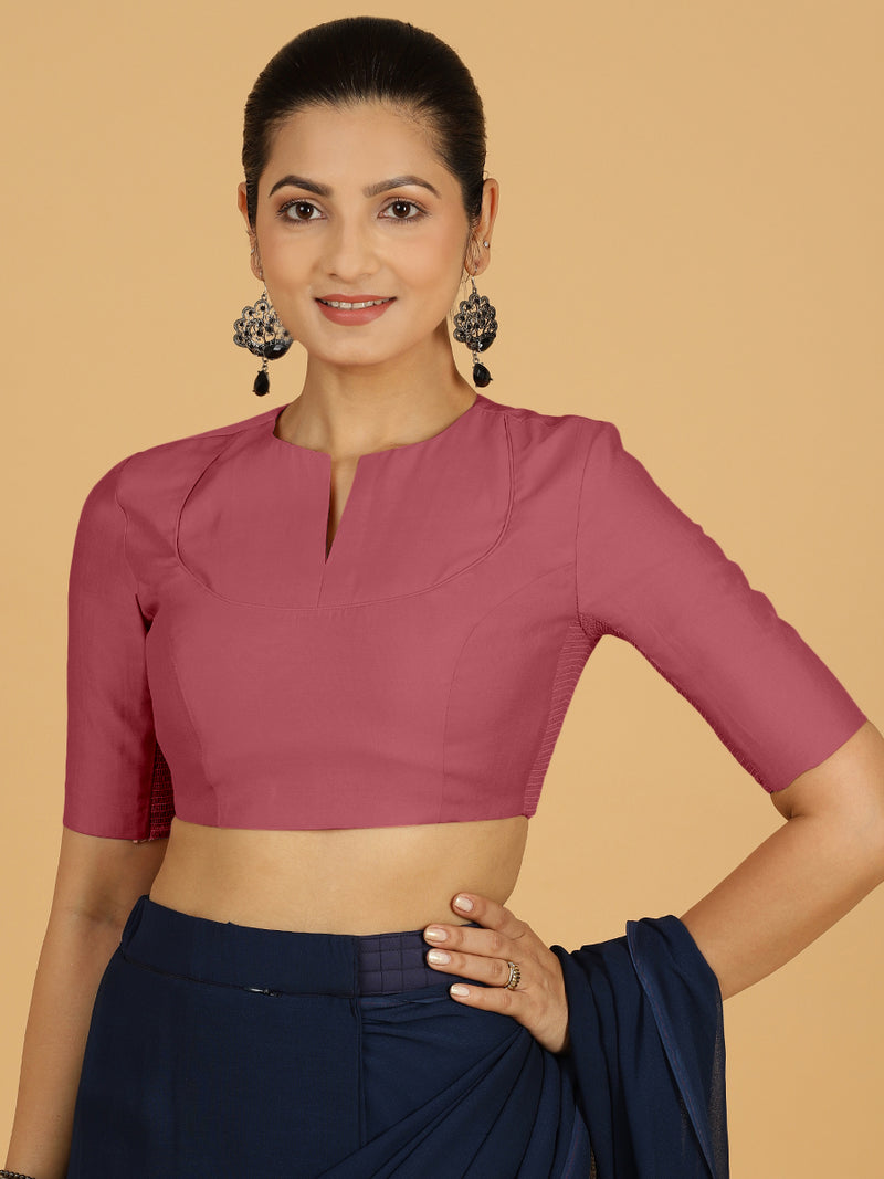 Karishma x Rozaana | Elbow Sleeves Saree Blouse in Rose Pink-Binks