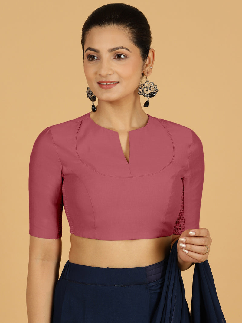 Karishma x Rozaana | Elbow Sleeves Saree Blouse in Rose Pink-Binks