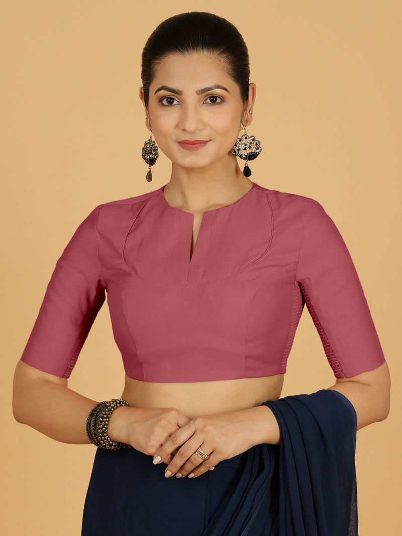 Karishma x Rozaana | Elbow Sleeves Saree Blouse in Rose Pink-Binks