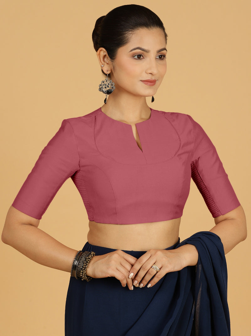Karishma x Rozaana | Elbow Sleeves Saree Blouse in Rose Pink-Binks