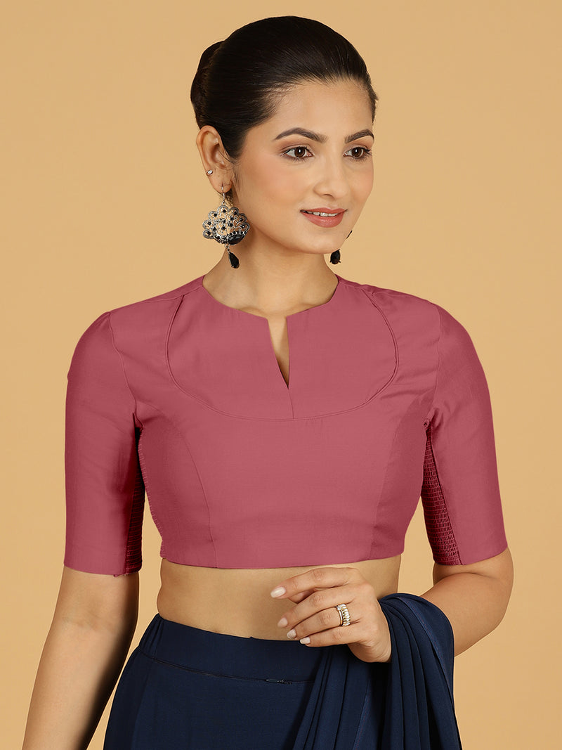 Karishma x Rozaana | Elbow Sleeves Saree Blouse in Rose Pink-Binks