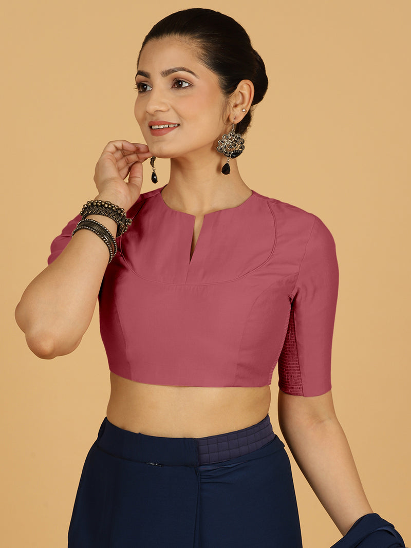 Karishma x Rozaana | Elbow Sleeves Saree Blouse in Rose Pink-Binks