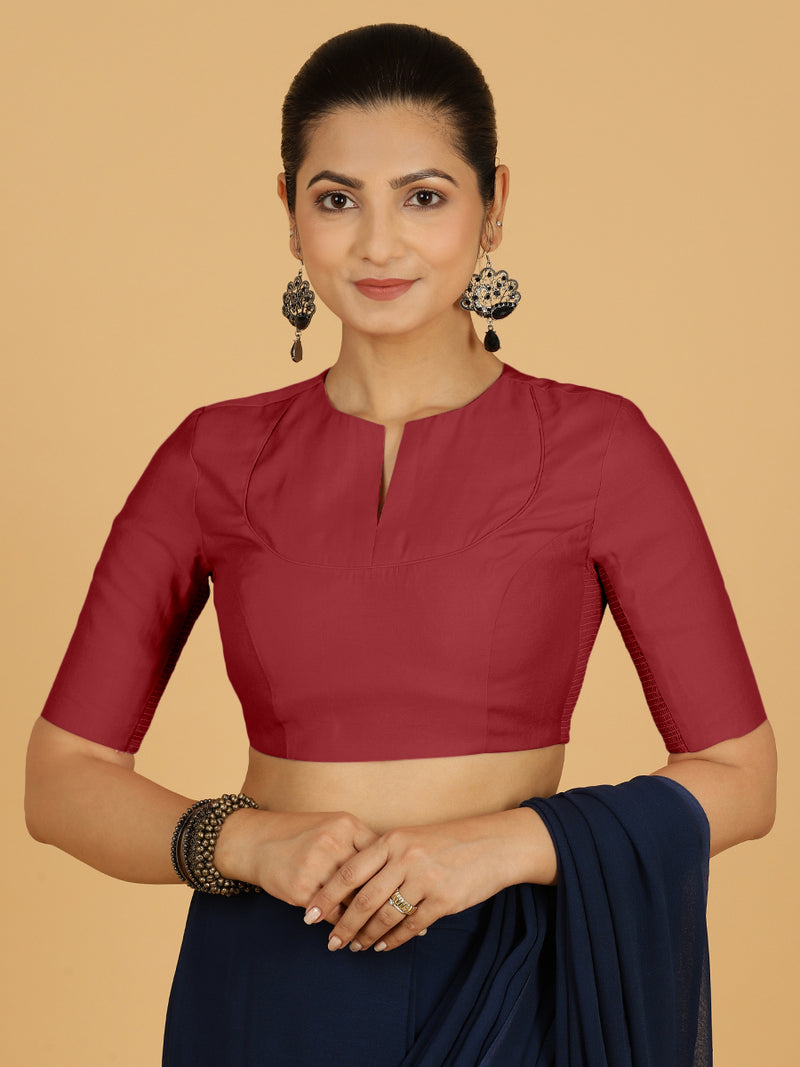 Karishma x Rozaana | Elbow Sleeves Saree Blouse in Scarlet Red-Binks