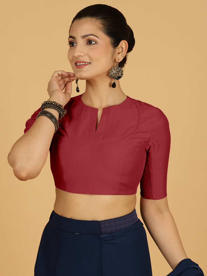 Karishma x Rozaana | Elbow Sleeves Saree Blouse in Scarlet Red-Binks