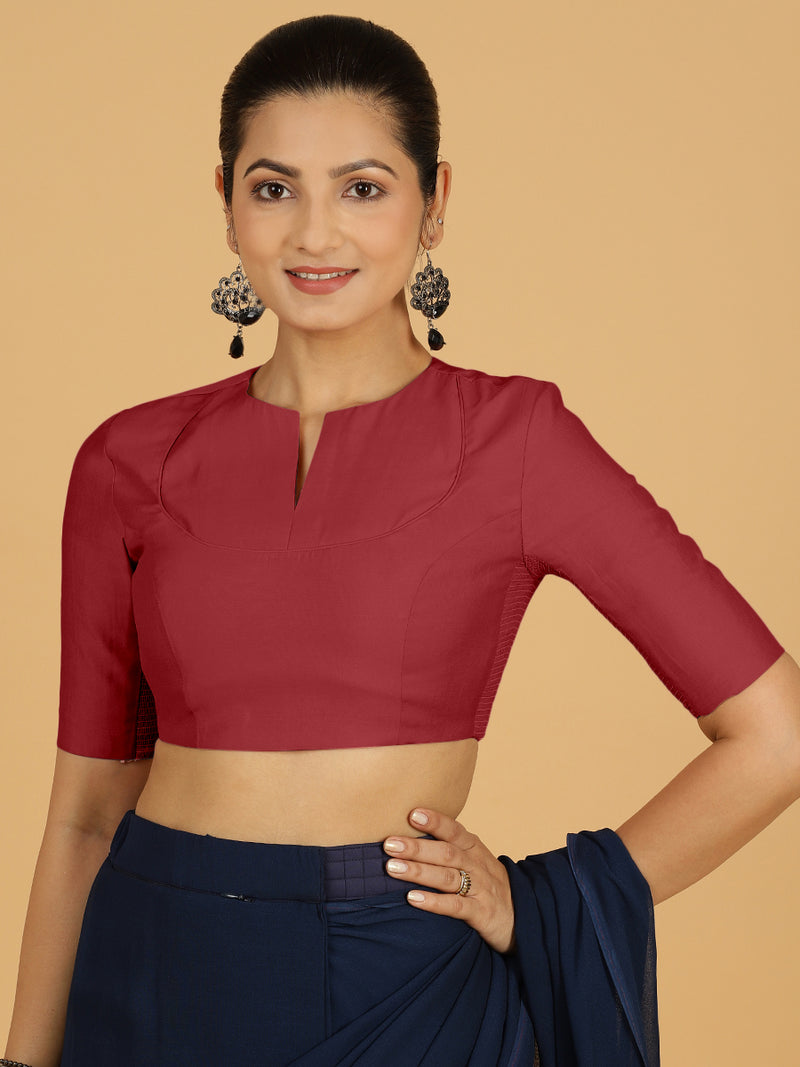 Karishma x Rozaana | Elbow Sleeves Saree Blouse in Scarlet Red-Binks