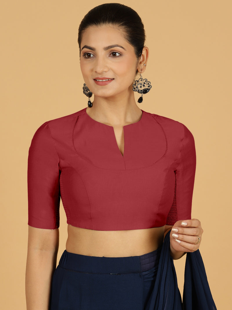 Karishma x Rozaana | Elbow Sleeves Saree Blouse in Scarlet Red-Binks
