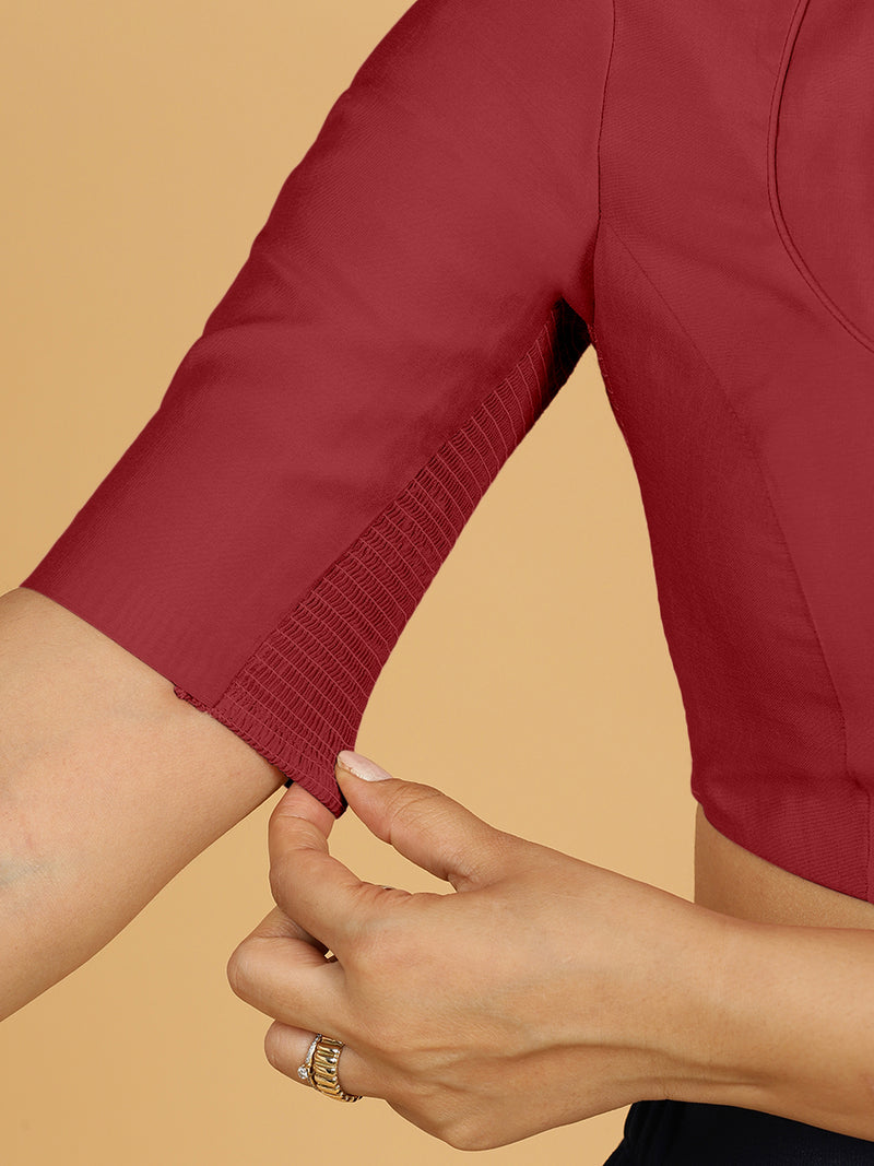 Karishma x Rozaana | Elbow Sleeves Saree Blouse in Scarlet Red-Binks