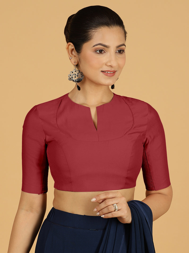 Karishma x Rozaana | Elbow Sleeves Saree Blouse in Scarlet Red-Binks