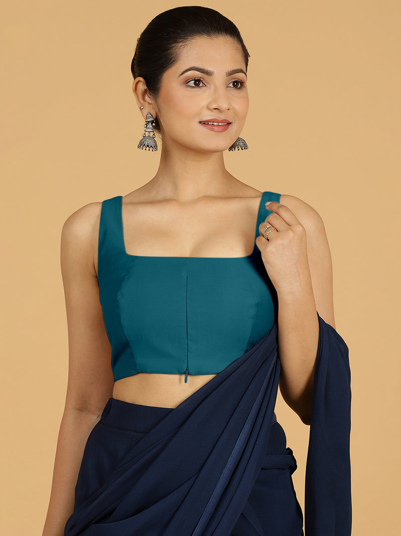 Kasturi x Rozaana | Sleeveless Saree Blouse in Crystal Teal-Binks