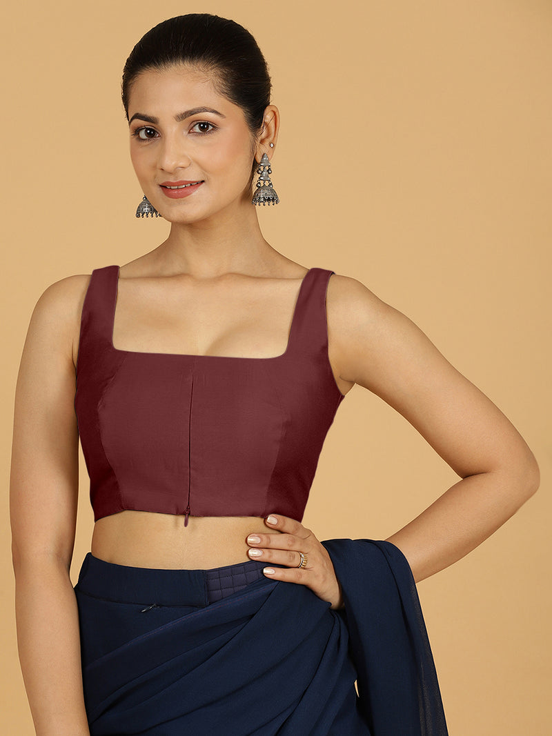 Kasturi x Rozaana | Sleeveless Saree Blouse in Deep Maroon-Binks