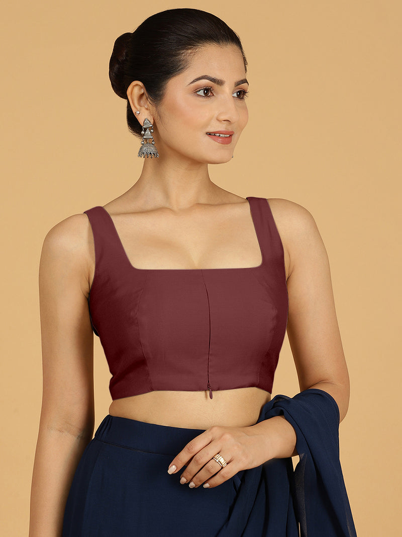 Kasturi x Rozaana | Sleeveless Saree Blouse in Deep Maroon-Binks
