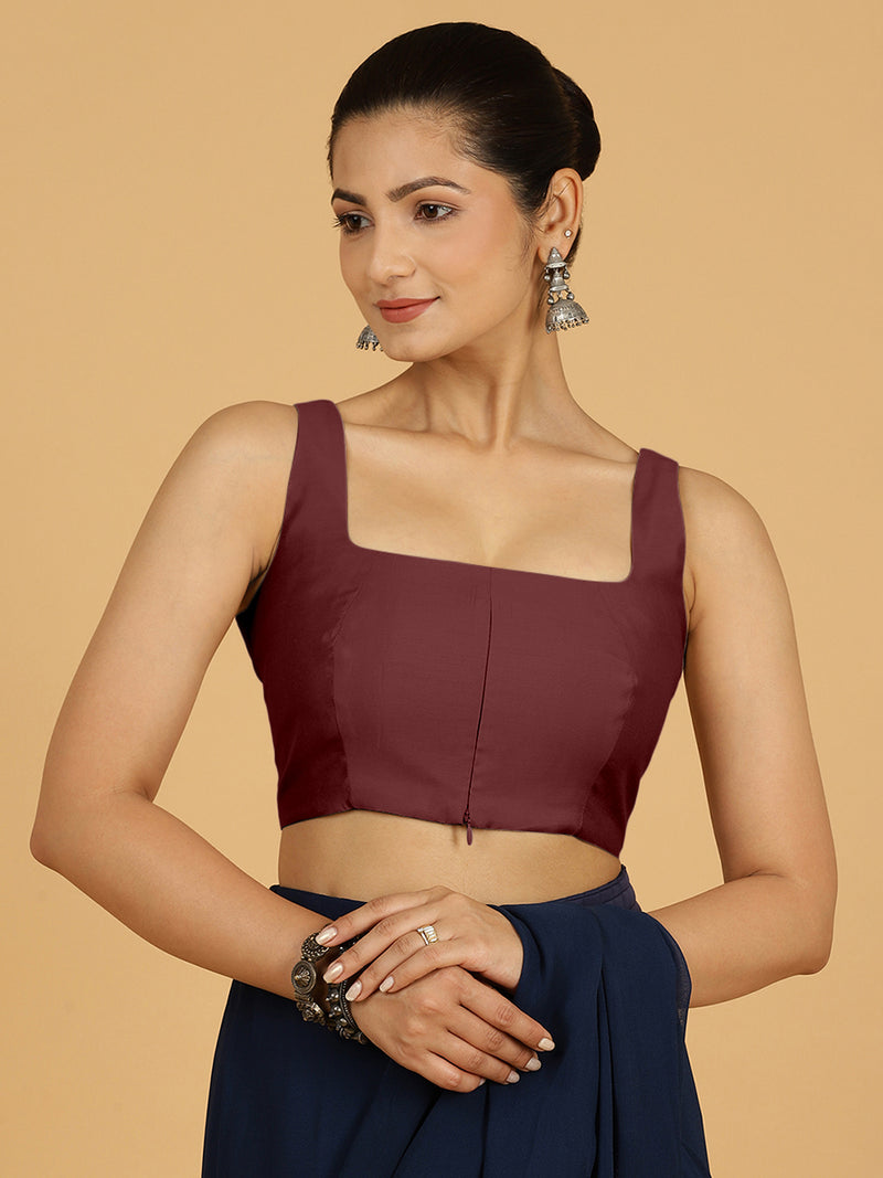 Kasturi x Rozaana | Sleeveless Saree Blouse in Deep Maroon-Binks