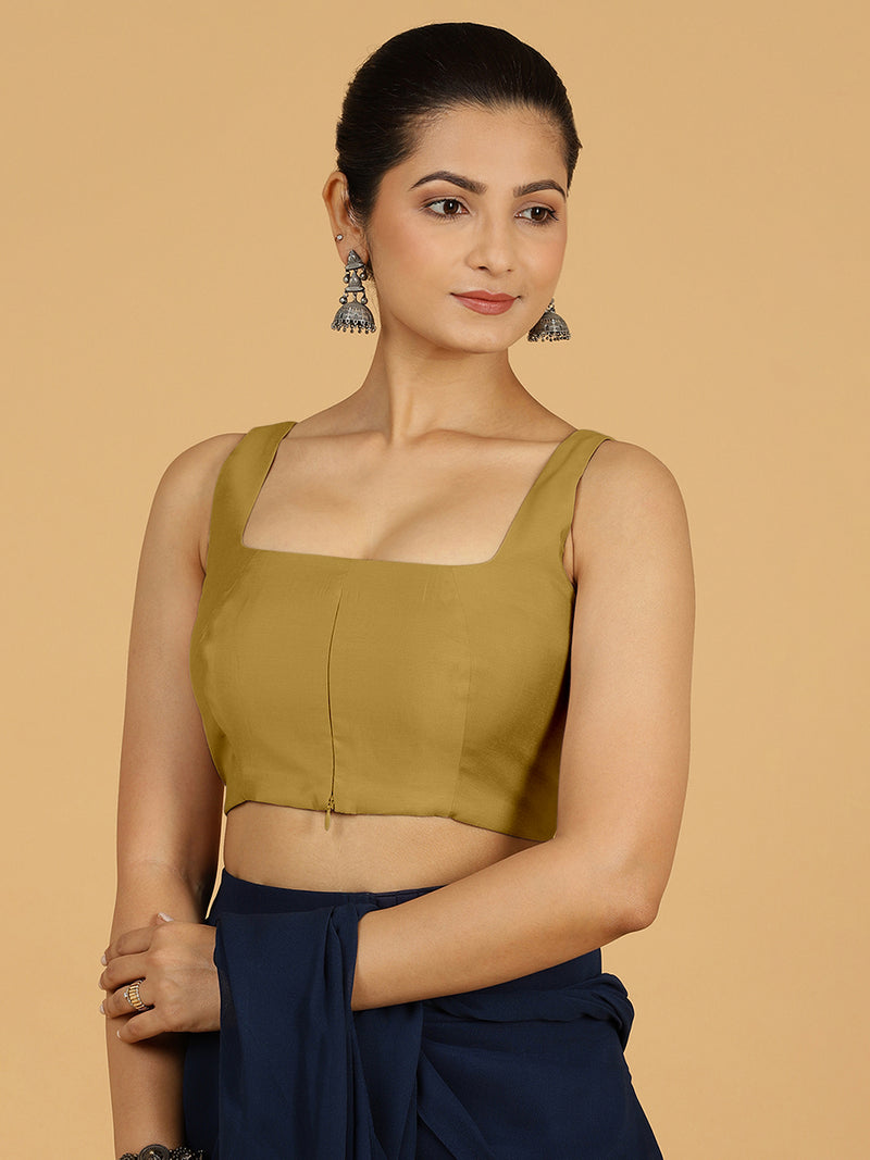 Kasturi x Rozaana | Sleeveless Saree Blouse in Dijon Mustard-Binks