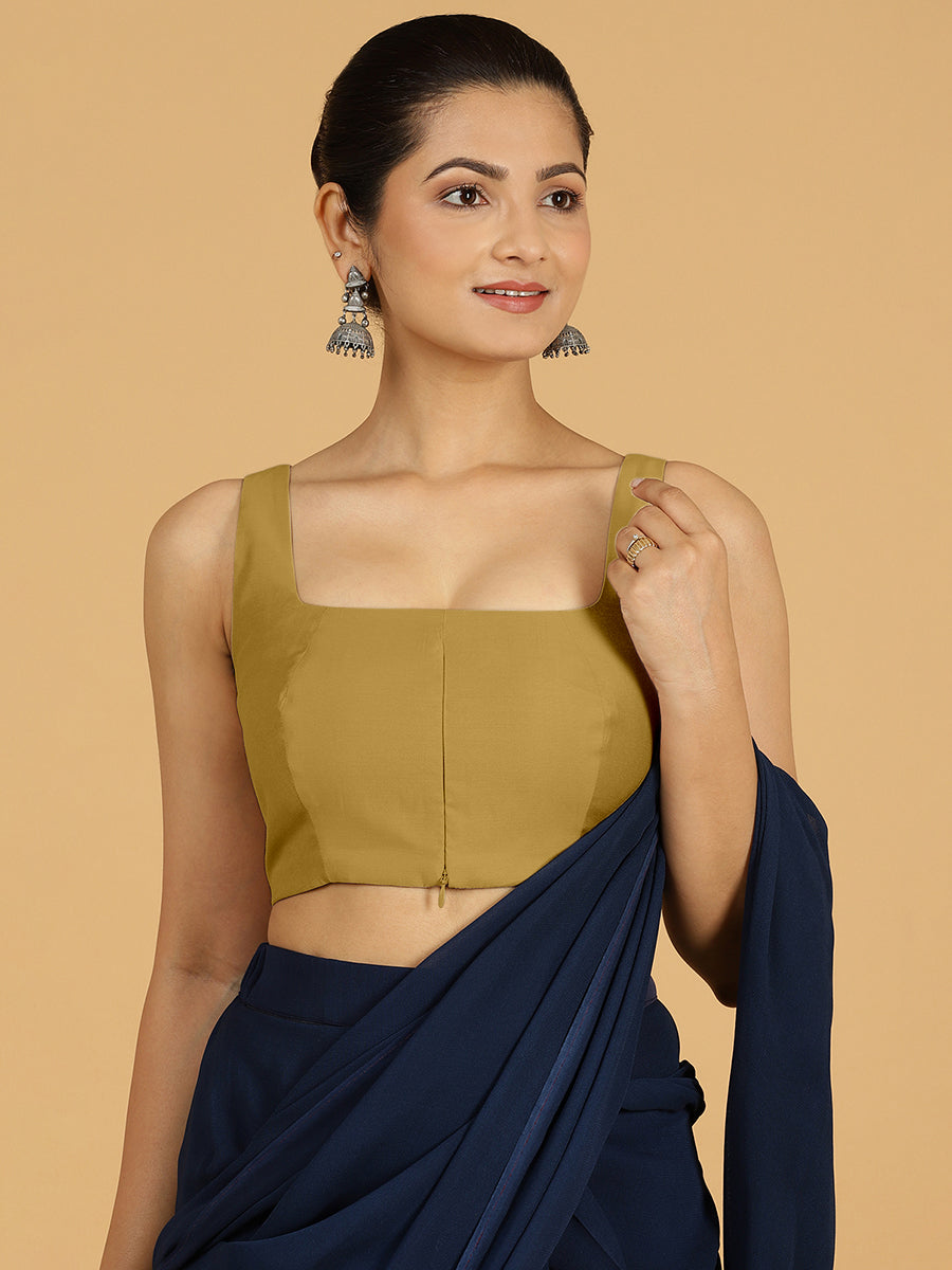 Kasturi x Rozaana Saree Blouse, in Yellow Viscose, featuring sleeveless and square neckline, made for daily & work (view 8).
