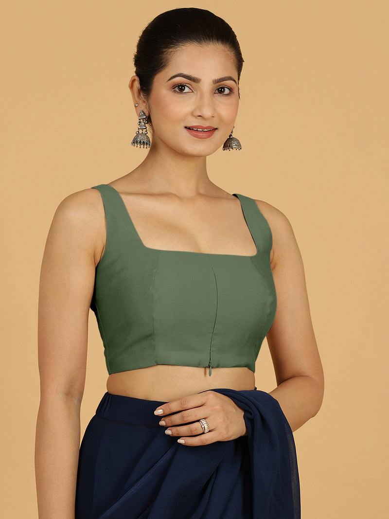 Kasturi x Rozaana | Sleeveless Saree Blouse in Hunter Green-Binks