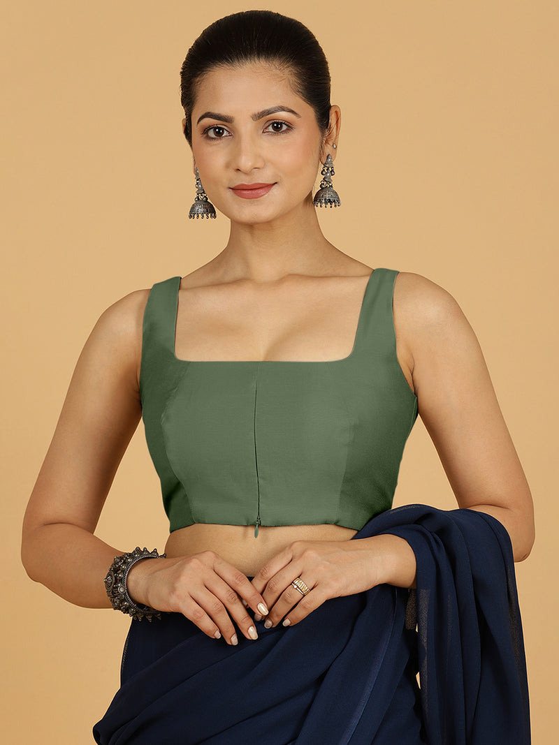 Kasturi x Rozaana | Sleeveless Saree Blouse in Hunter Green-Binks