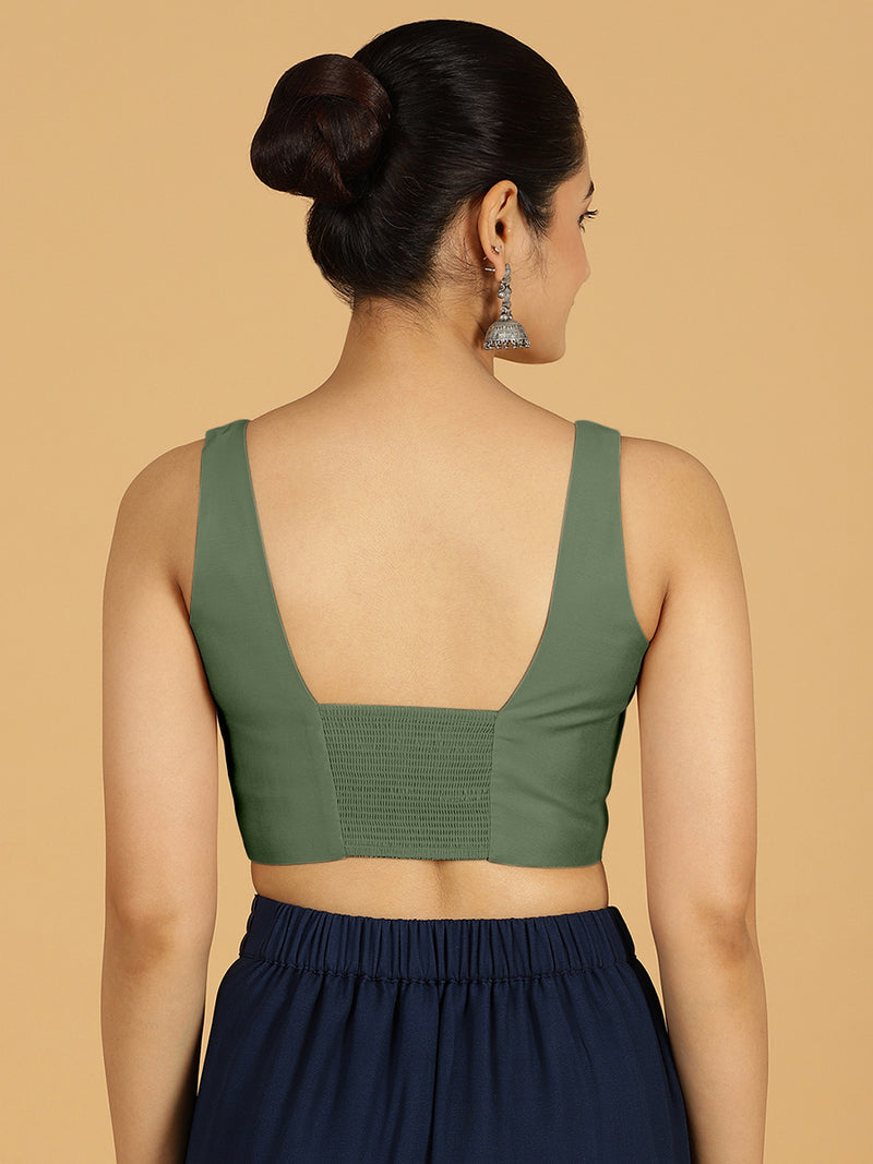 Kasturi x Rozaana | Sleeveless Saree Blouse in Hunter Green-Binks