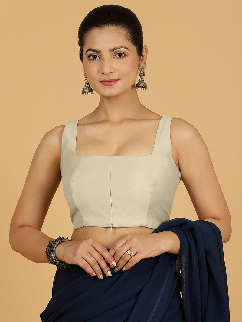 Kasturi x Rozaana | Sleeveless Saree Blouse in Ivory-Binks