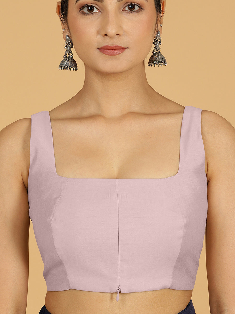 Kasturi x Rozaana Saree Blouse, in Purple Viscose, featuring sleeveless and square neckline, made for daily & work (view 3).
