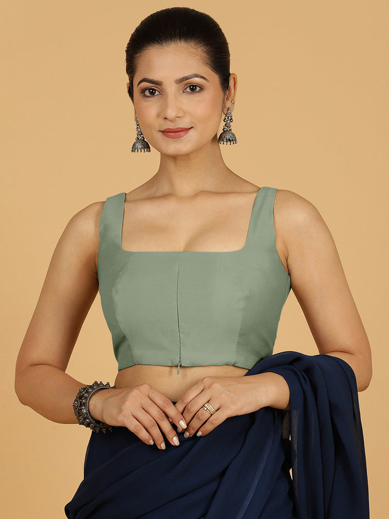 Kasturi x Rozaana | Sleeveless Saree Blouse in Mint Green-Binks